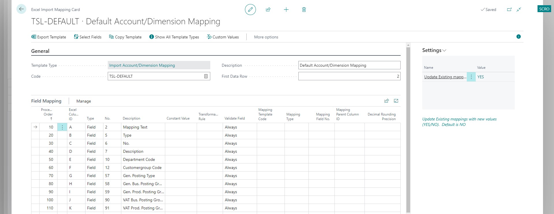 Account/Dimension Mapping