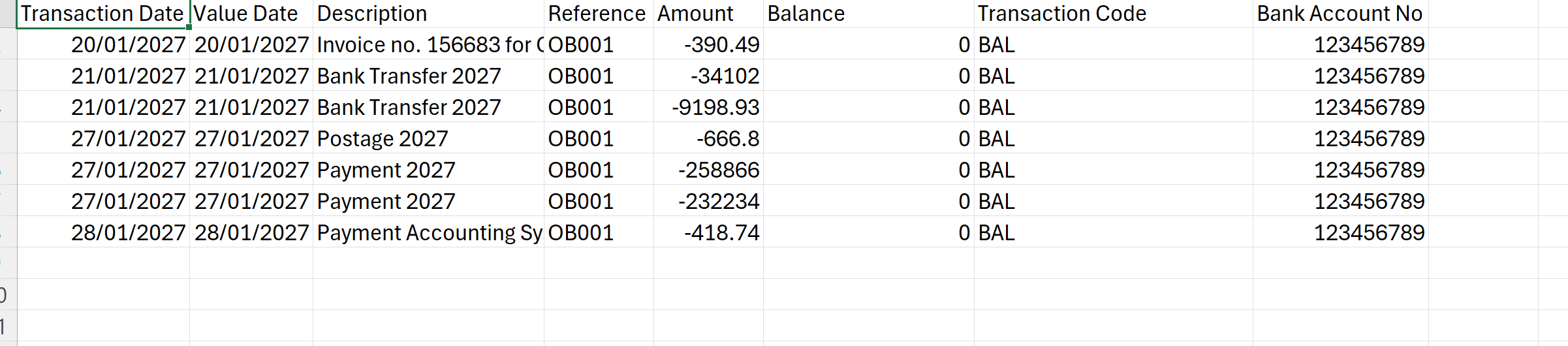 Bank Statement Example