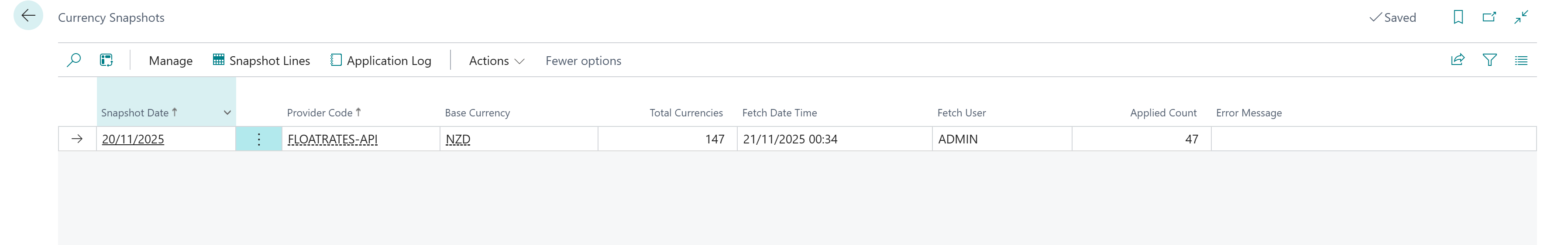 Currency Snapshot Data