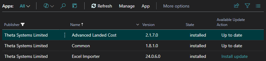 screenshot of list of environment apps