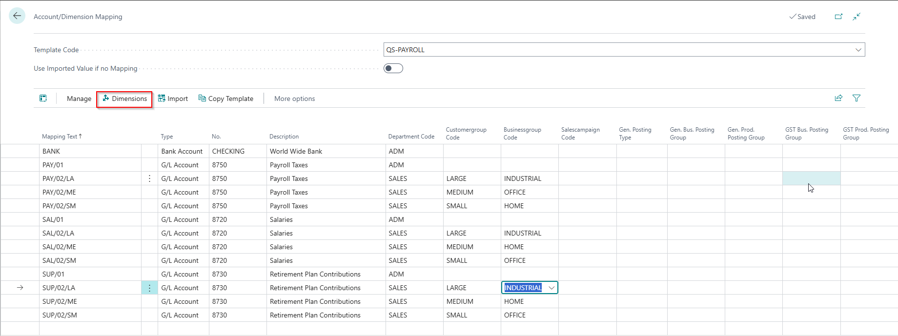 Account/Dimension Mapping