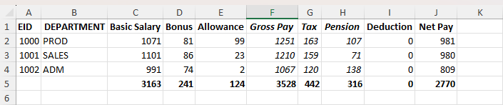 Payroll Excel spreadsheet