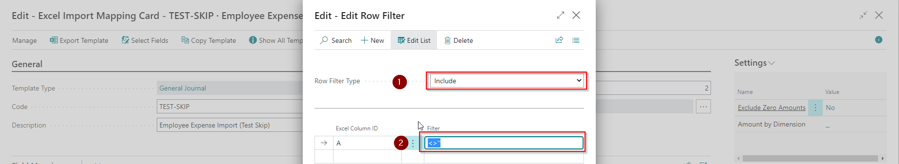 Edit Row Filter - Include