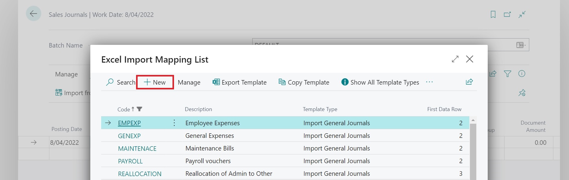 Excel Import Mapping List