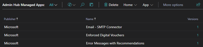 screenshot of list of managed apps