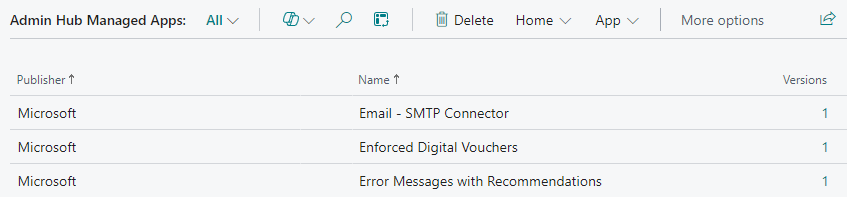 screenshot of list of managed apps