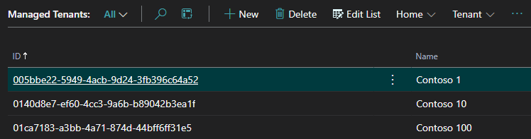 screenshot of list of managed tenants