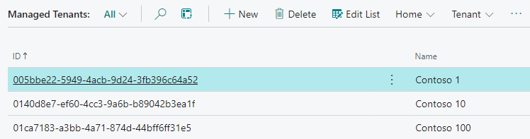 screenshot of list of managed tenants