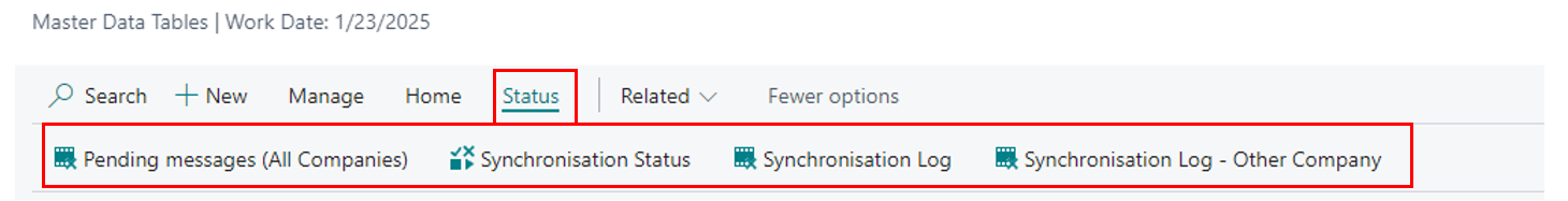 Master Data Table Status Action