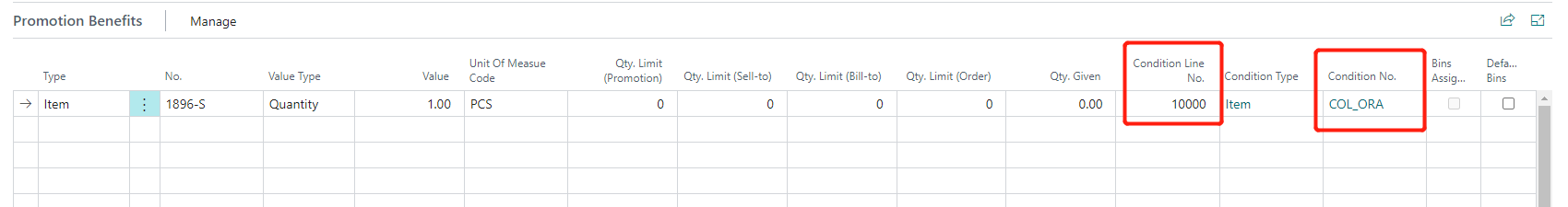Promotion Benefits Field Condition Line No.