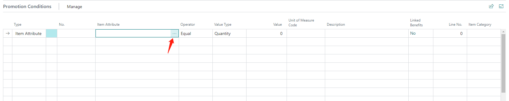 Promotion Conditions Type Item Attribute