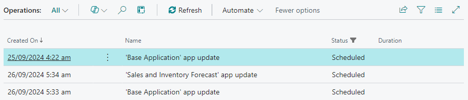 screenshot of list of queued operations