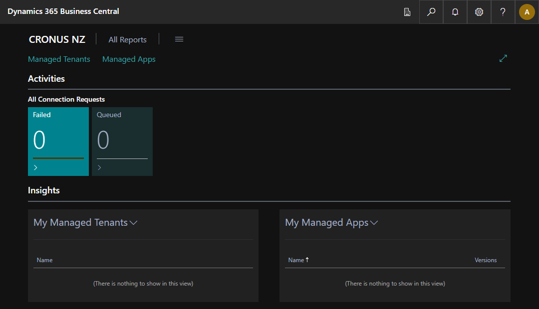 screenshot of Tenant Manager Role Center