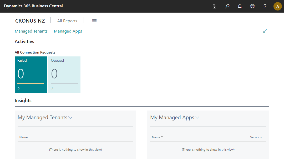 screenshot of Tenant Manager Role Center