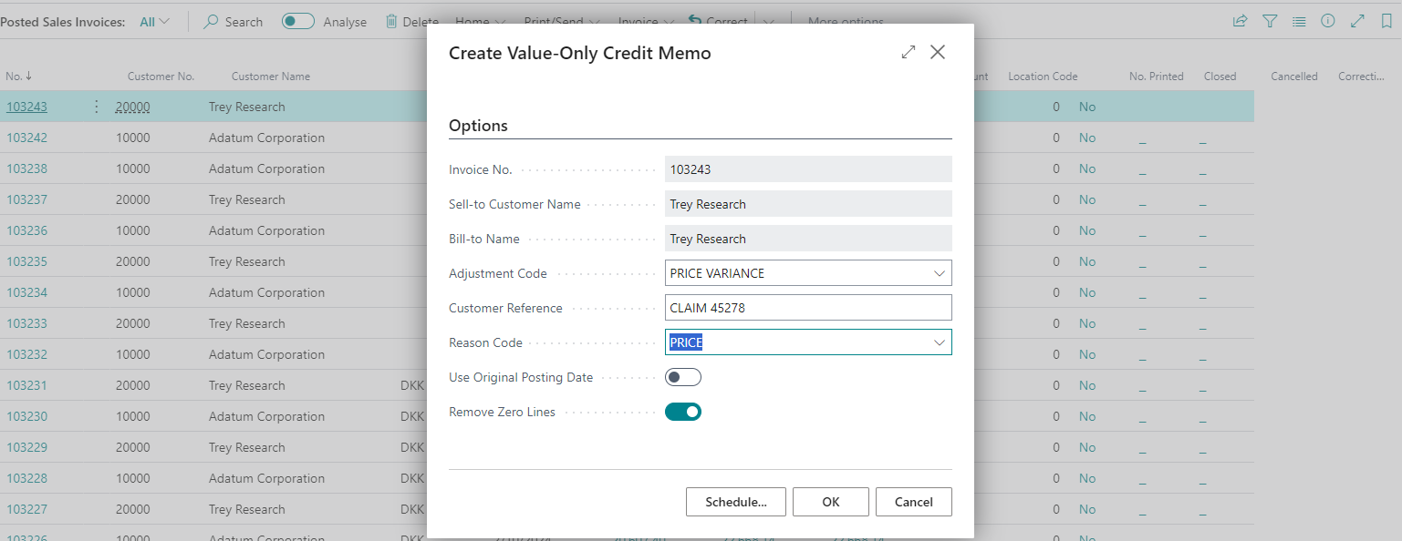 Create Corrective Credit Memo - Value Only