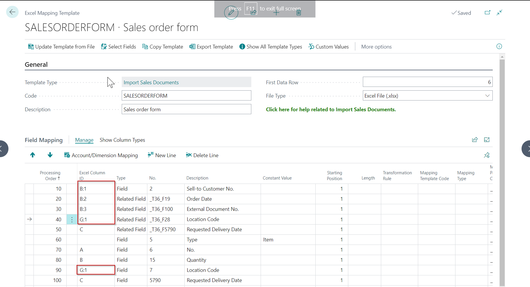 Sales Order Form Mapping Template