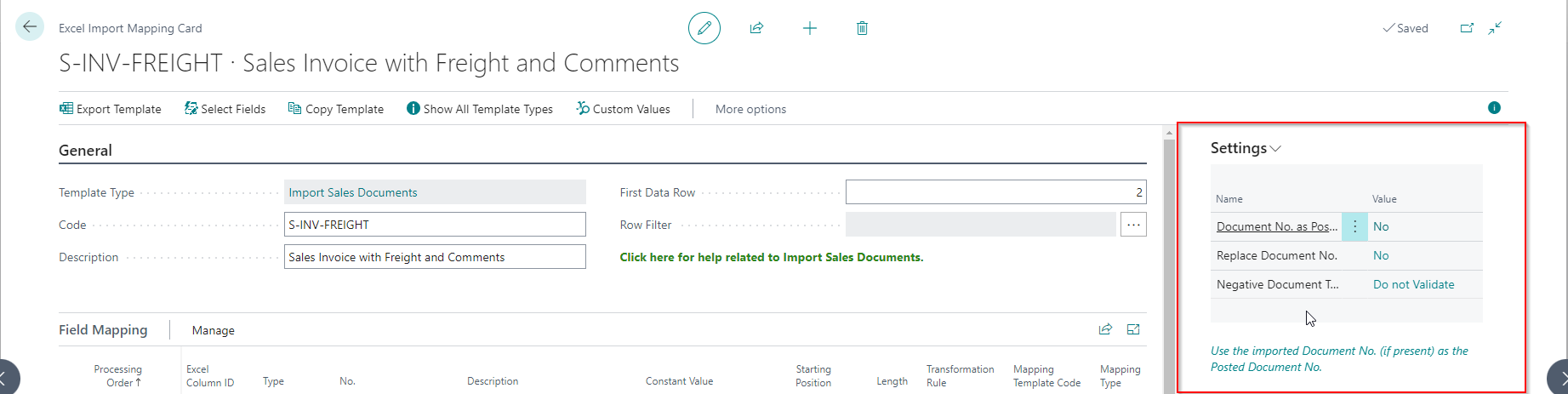 Sales Document Settings