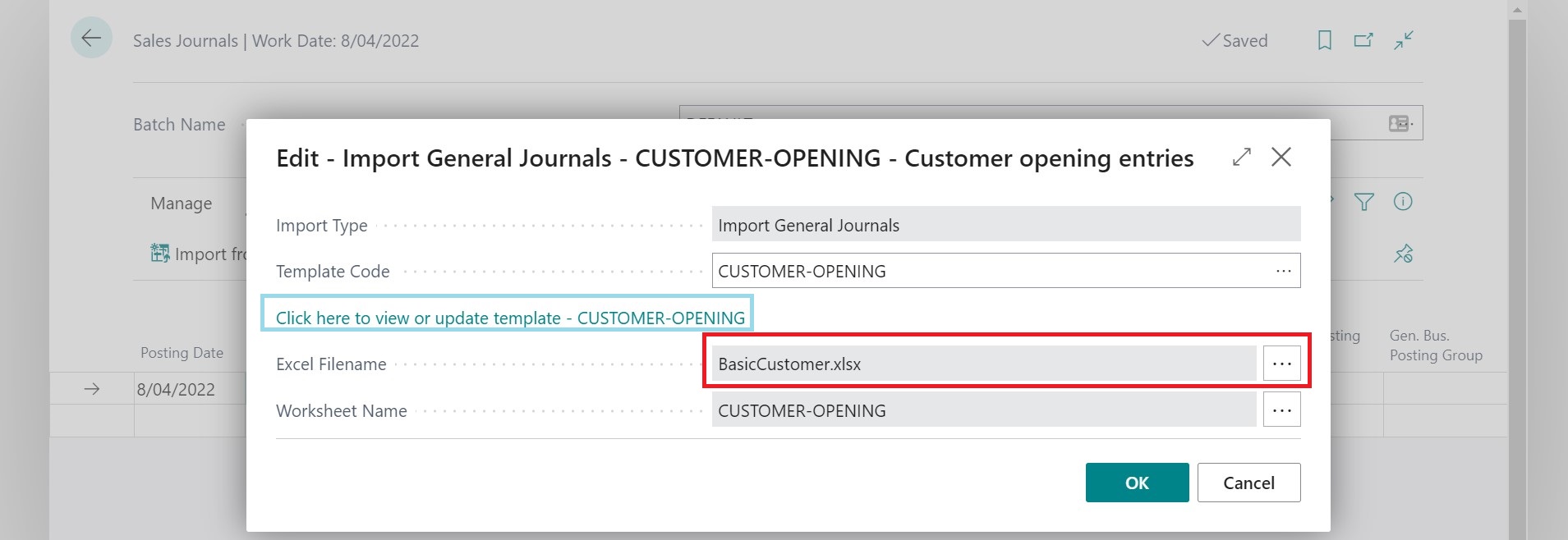 Sales Journal Select Template Completed