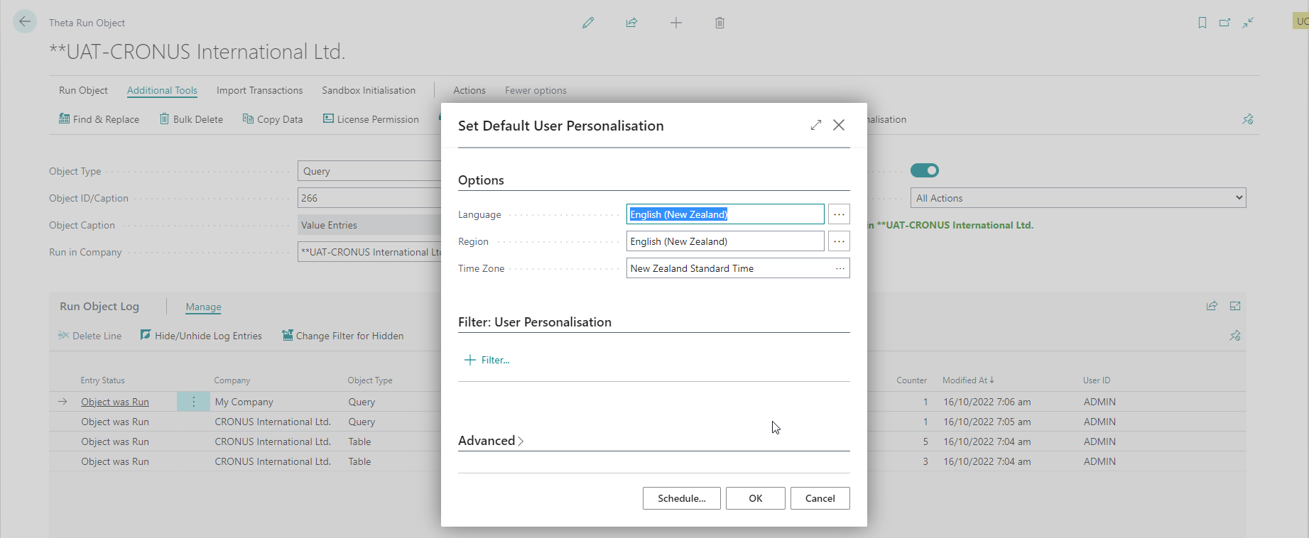 Set Default User Personalisation