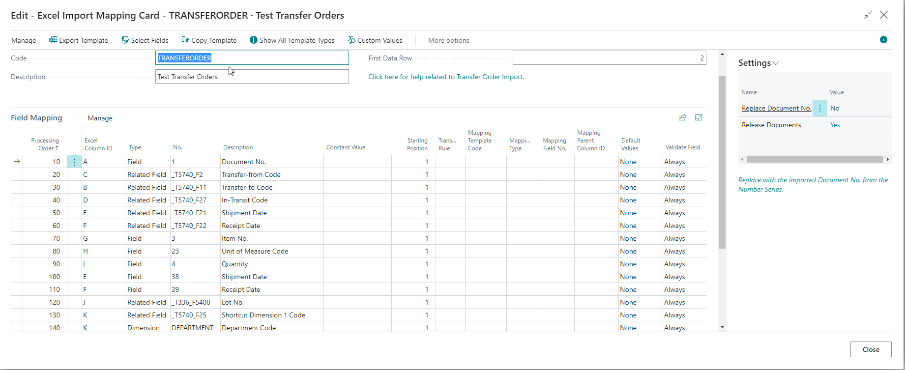 Transfer Order Template