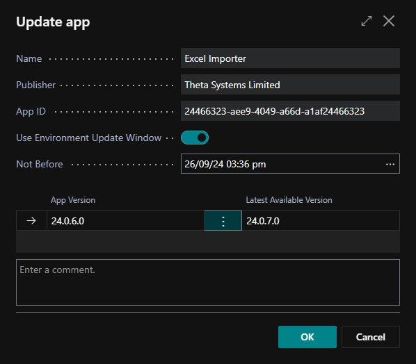 screenshot of update app dialog