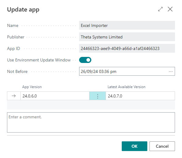 screenshot of update app dialog