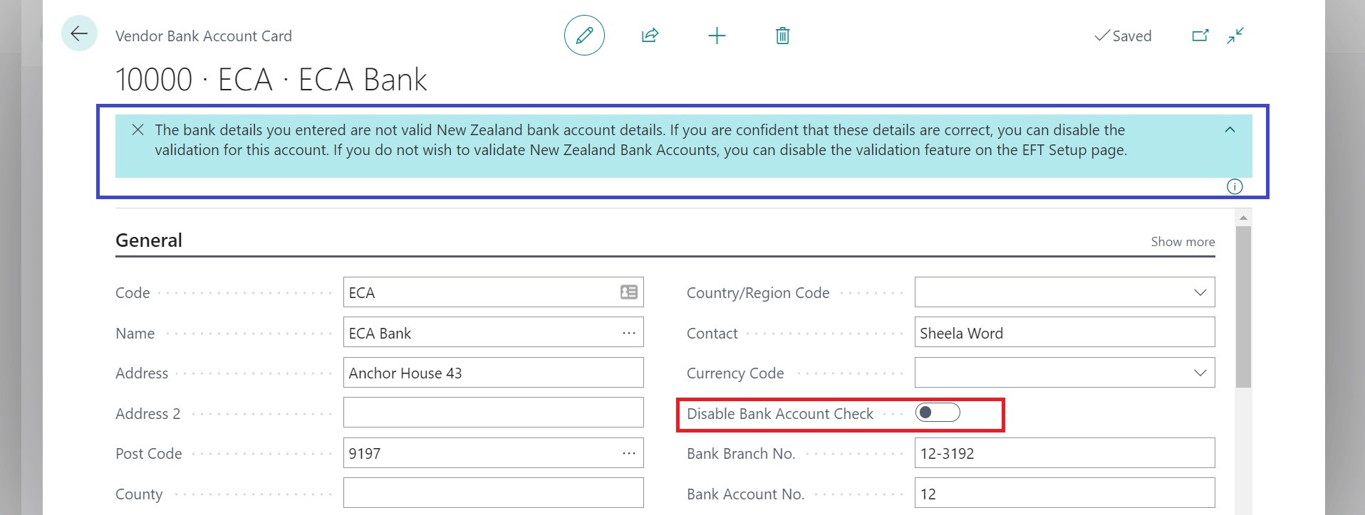 Vendor Bank Account - NZ Account Validation